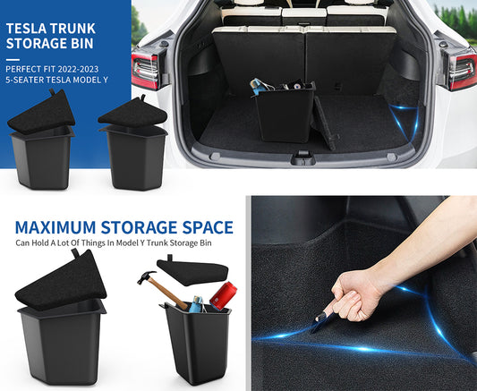 For 2021 2022 Tesla Model Y Trunk Storage Bins Side Storage Boxes with Lids,Rear Trunk Organizer Waterproof Odorless Accessories
